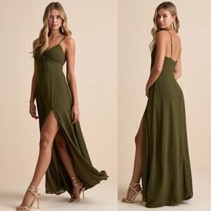 NWT Lulus Marveled Beauty Olive Green Sleeveless Tie-Front Maxi Dress Gala XS